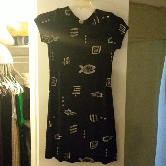 Black dress with white Aztec like designs on it. - Picture 1 of 2